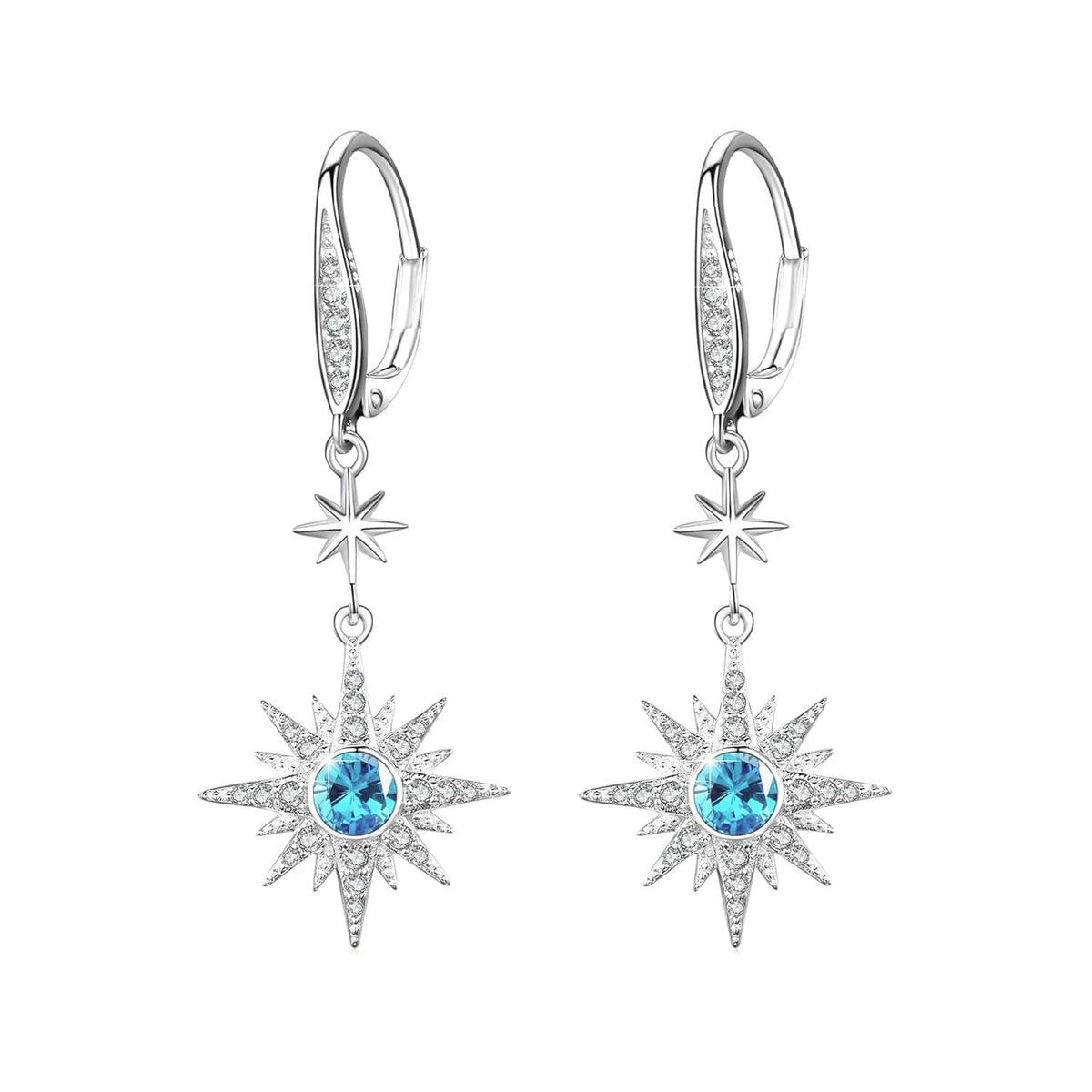 925 Sterling Silver Starburst Birthstone Drop Earrings