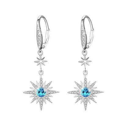 925 Sterling Silver Starburst Birthstone Drop Earrings