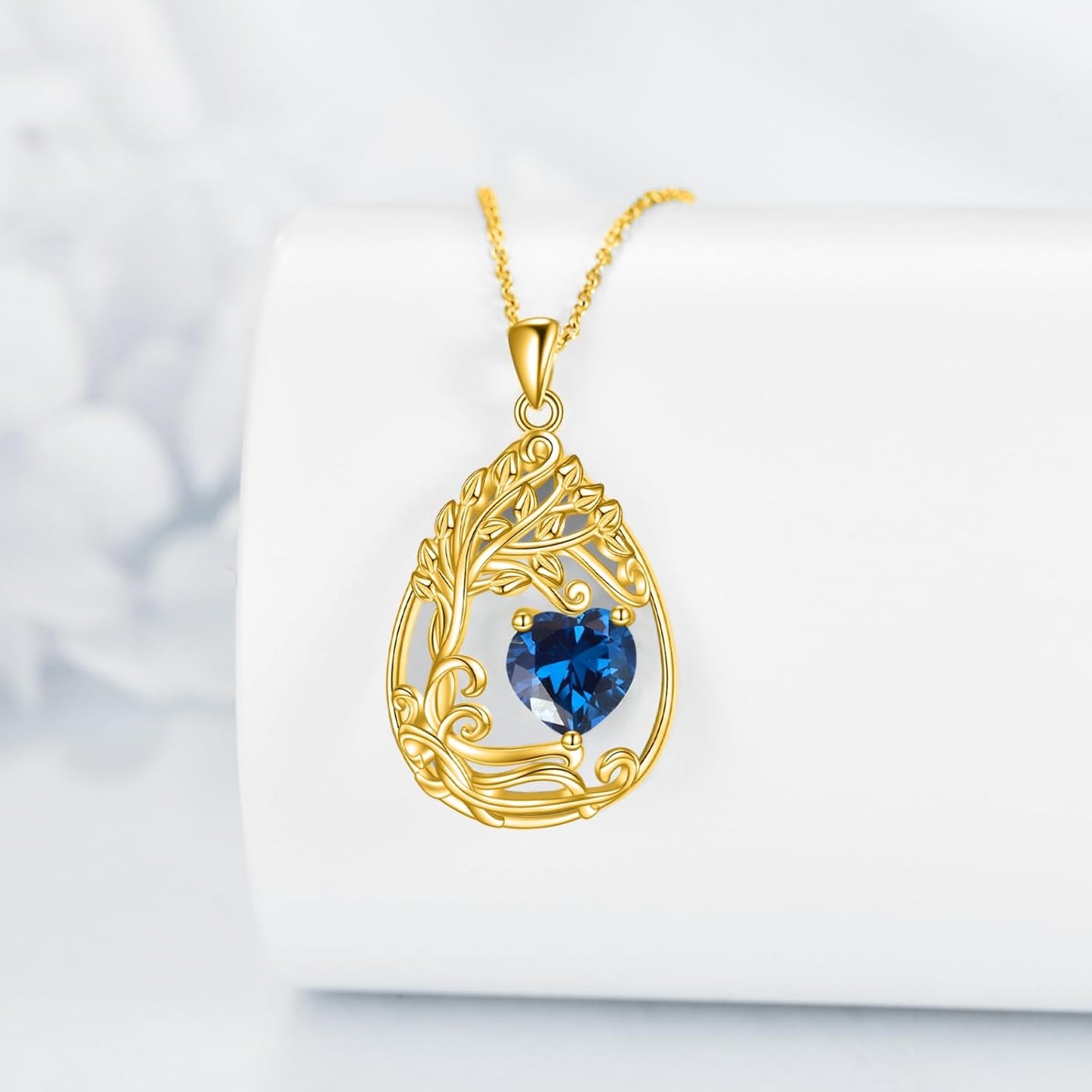 925 Silver Gold Plated Gemstone Tree Life Pendant Necklace