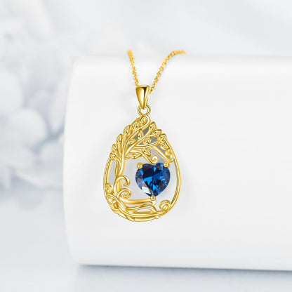 925 Silver Gold Plated Gemstone Tree Life Pendant Necklace