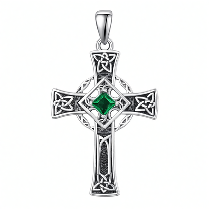 925 Silver Garnet Celtic Cross Necklace Men 22 Inch Chain