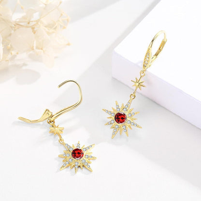 925 Sterling Silver Starburst Birthstone Drop Earrings