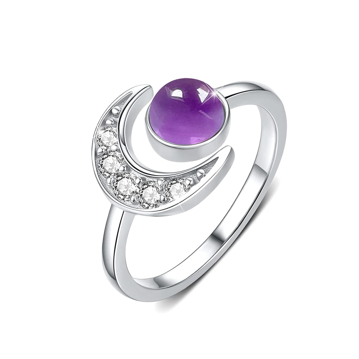 925 Silver Crescent Moon Open Adjustable Ring Women Gift