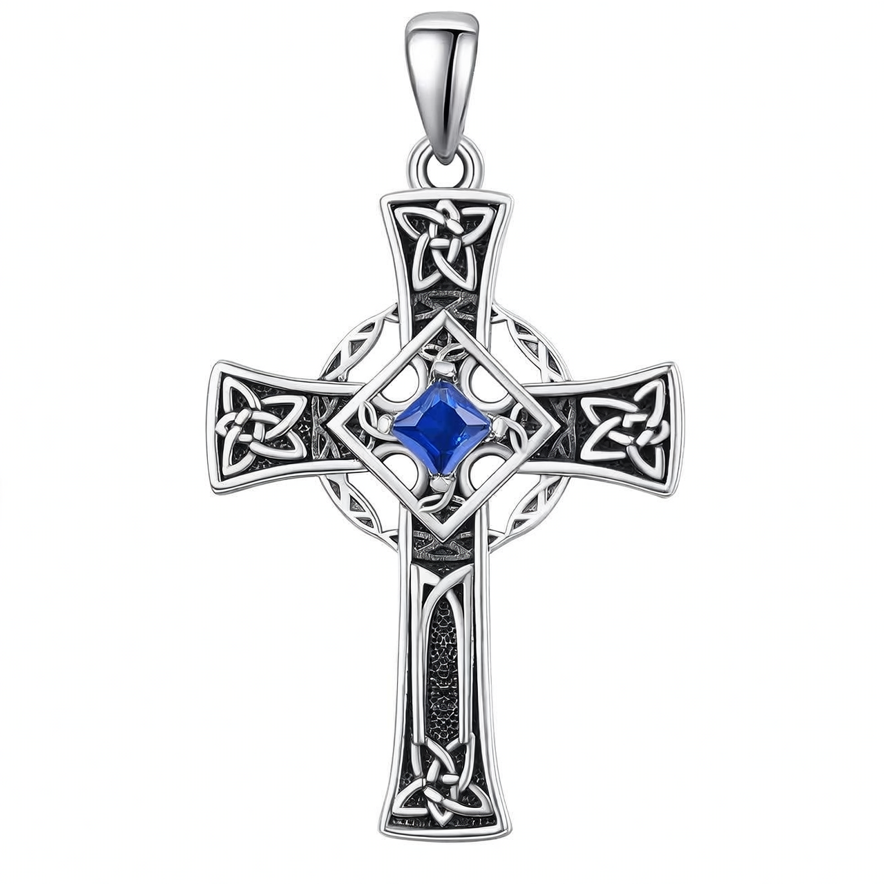 925 Silver Garnet Celtic Cross Necklace Men 22 Inch Chain