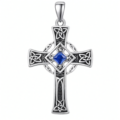 925 Silver Garnet Celtic Cross Necklace Men 22 Inch Chain