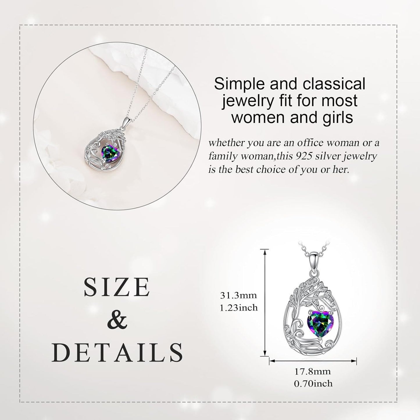 925 Silver Gold Plated Gemstone Tree Life Pendant Necklace