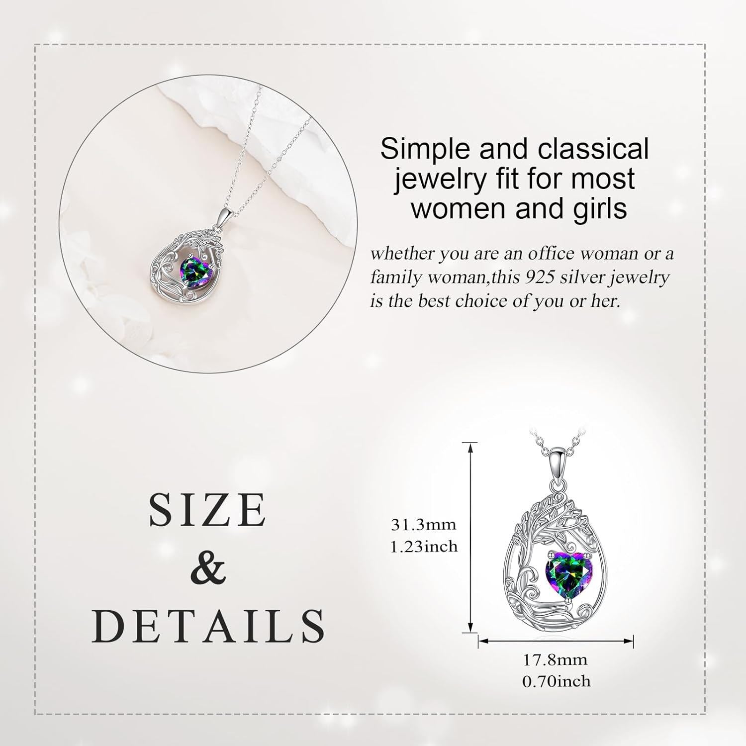 925 Silver Gold Plated Gemstone Tree Life Pendant Necklace