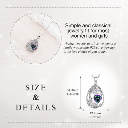 925 Silver Gold Plated Gemstone Tree Life Pendant Necklace