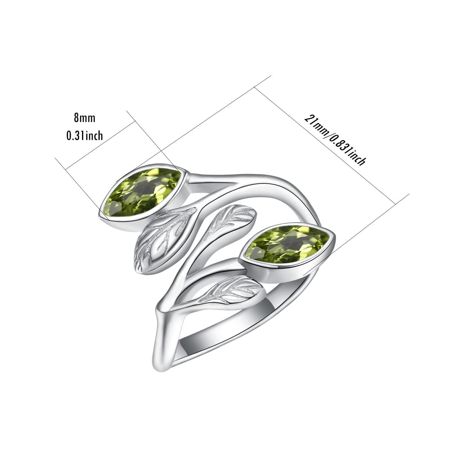 925 Sterling Silver Leaf Ring with Birthstone Adjustable Wrap Promise Engagement Wedding Rings for Women