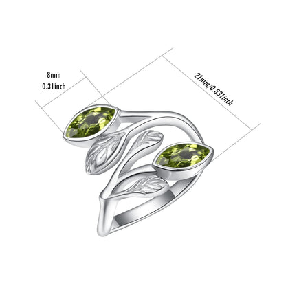 925 Sterling Silver Leaf Ring with Birthstone Adjustable Wrap Promise Engagement Wedding Rings for Women