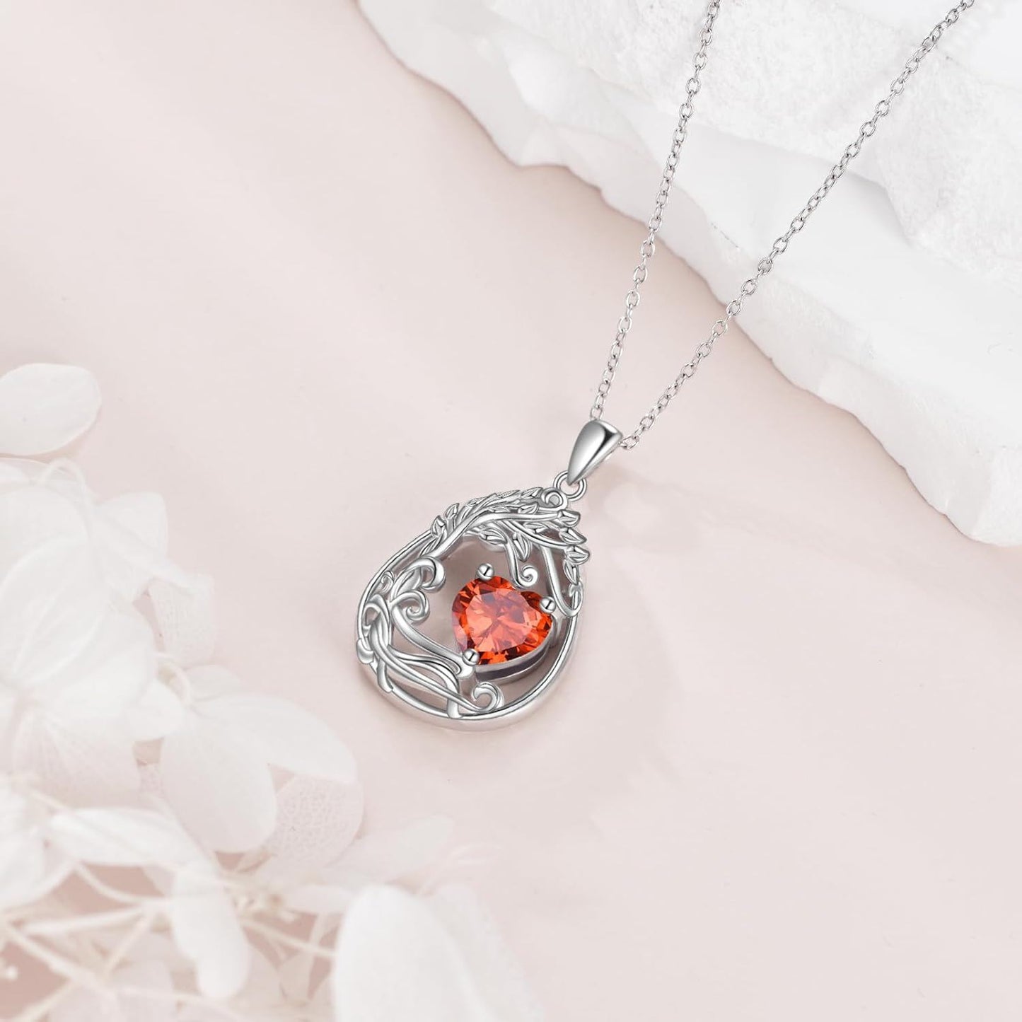 925 Silver Gold Plated Gemstone Tree Life Pendant Necklace