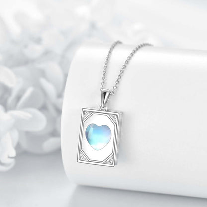 925 Sterling Silver Moonstone Photo Locket Necklace Gift