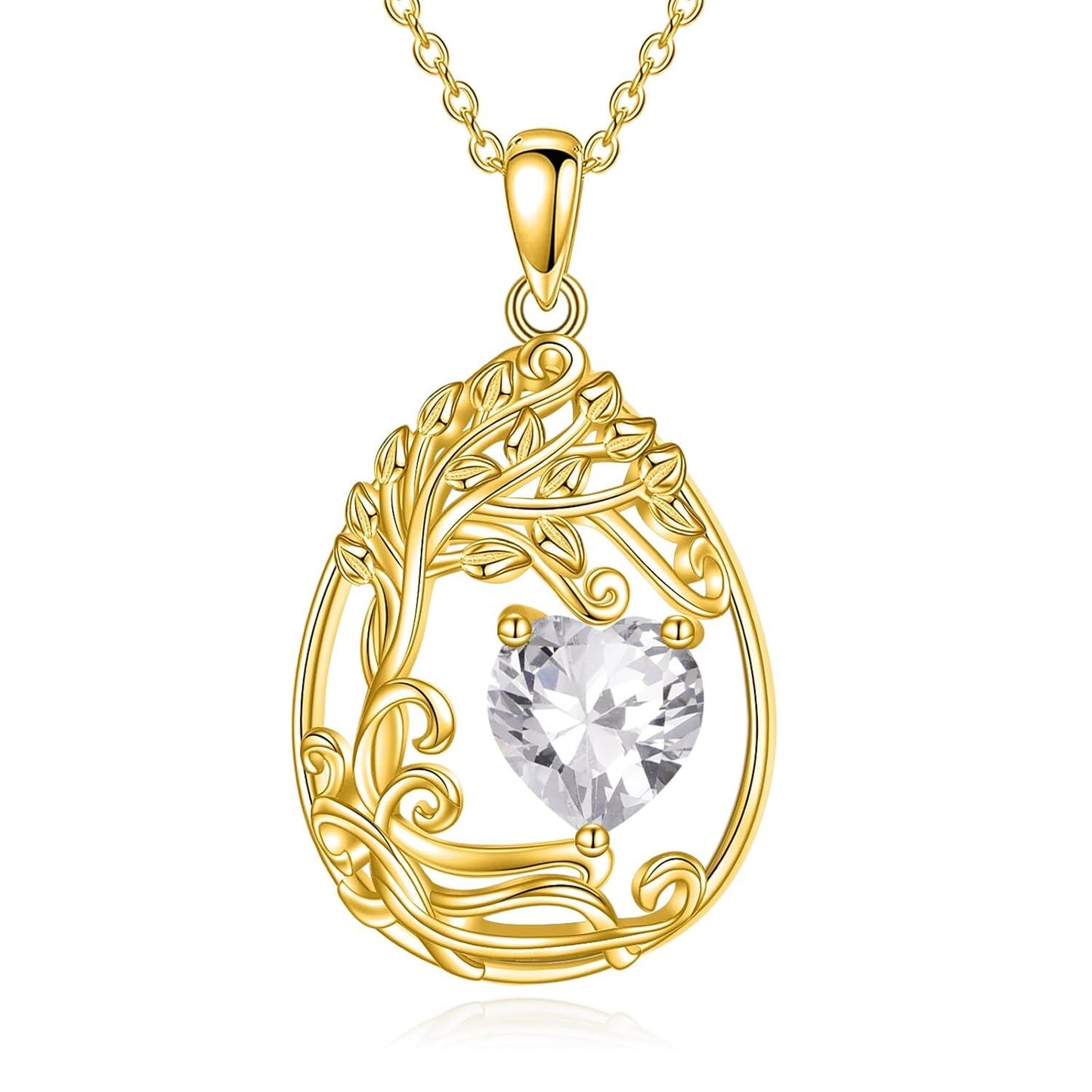 925 Silver Gold Plated Gemstone Tree Life Pendant Necklace
