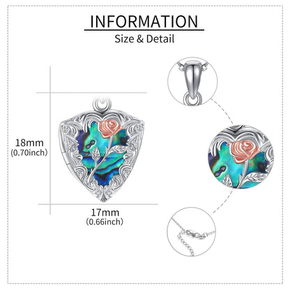 925 Silver Abalone Rose Photo Frame Pendant Necklace Women