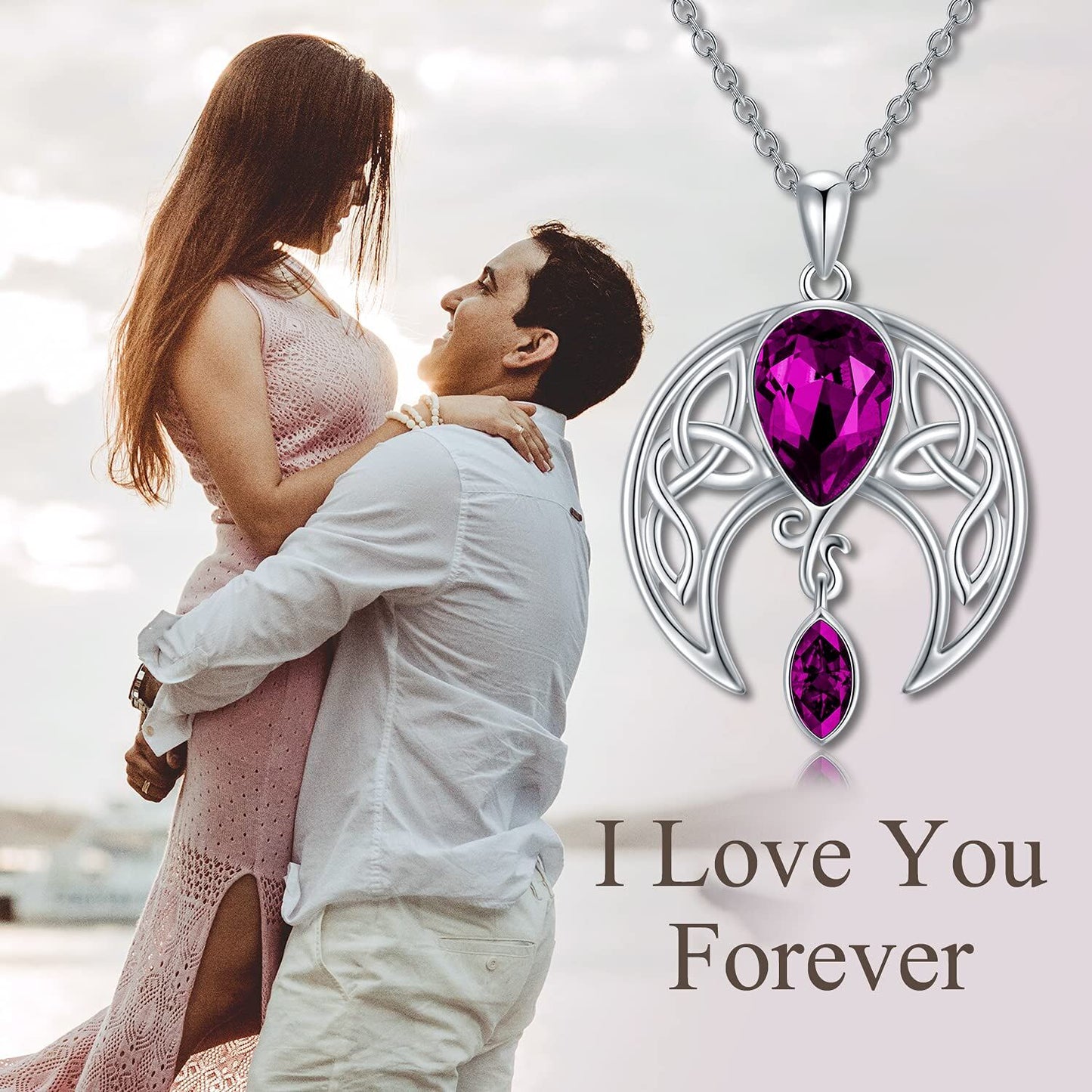 925 Sterling Silver Birthstone Crystal Celtic Moon Goddess Pendant