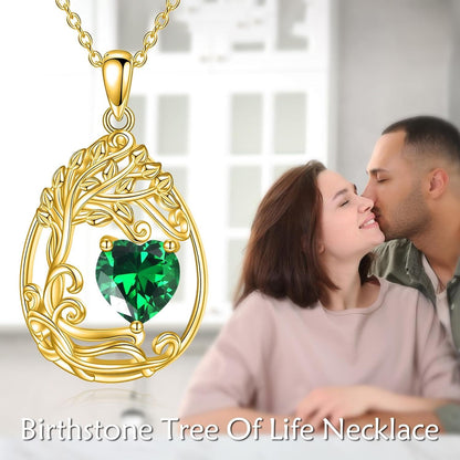 925 Silver Gold Plated Gemstone Tree Life Pendant Necklace