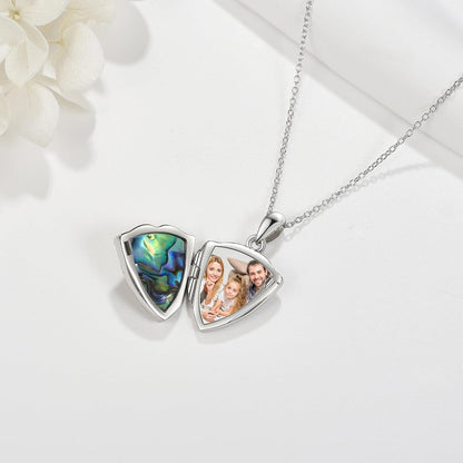 925 Silver Abalone Rose Photo Frame Pendant Necklace Women