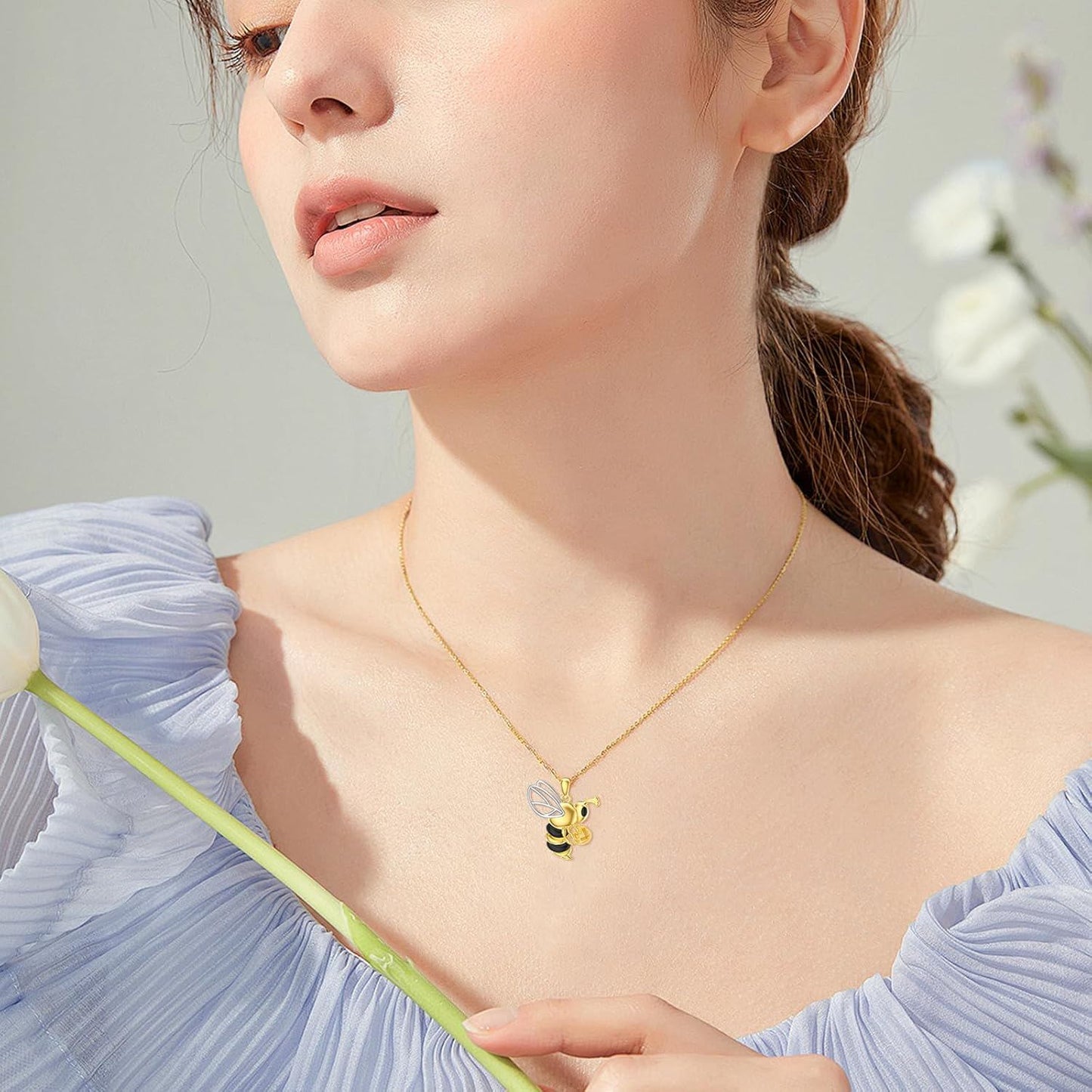 Gold Plated Sterling Silver & Citrine Bee Pendant Necklace - 925 Silver, 4.5mm Gem, 18+2 Chain, Lobster Clasp, Hypoallergenic Gift for Women