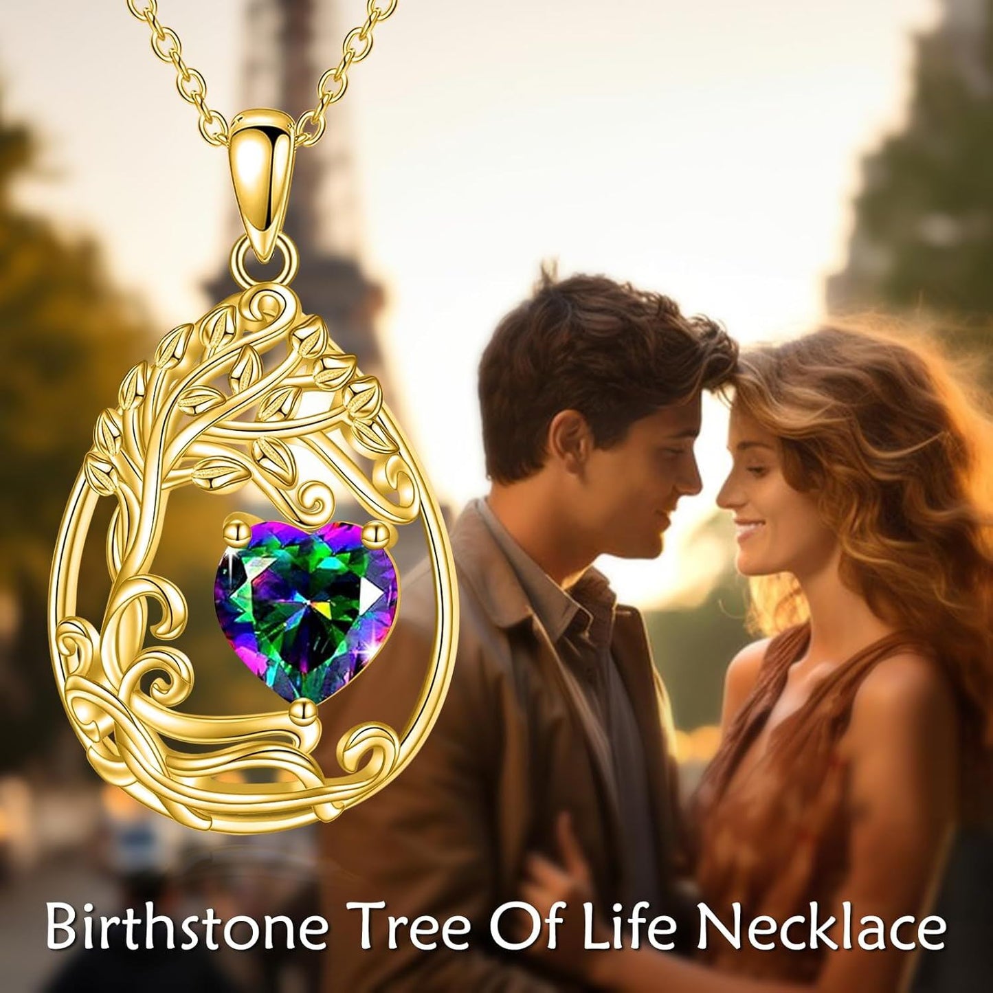 925 Silver Gold Plated Gemstone Tree Life Pendant Necklace