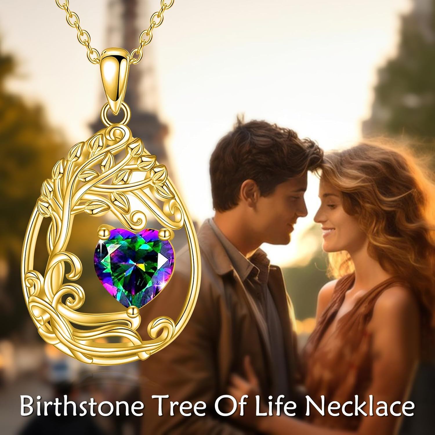 925 Silver Gold Plated Gemstone Tree Life Pendant Necklace