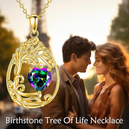 925 Silver Gold Plated Gemstone Tree Life Pendant Necklace
