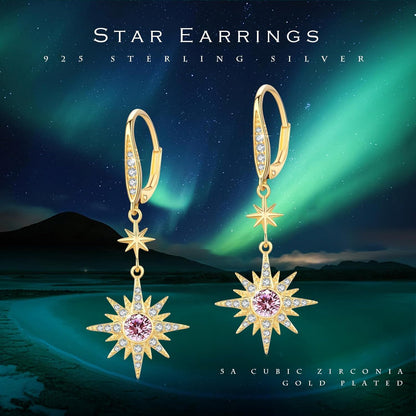 925 Sterling Silver Starburst Birthstone Drop Earrings