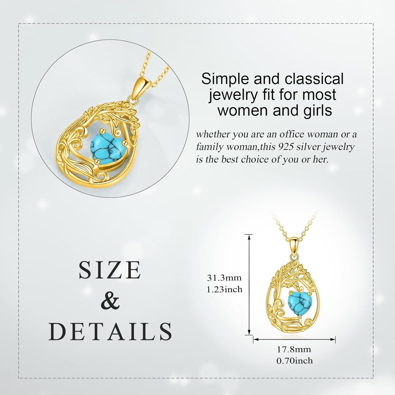 925 Silver Gold Plated Gemstone Tree Life Pendant Necklace
