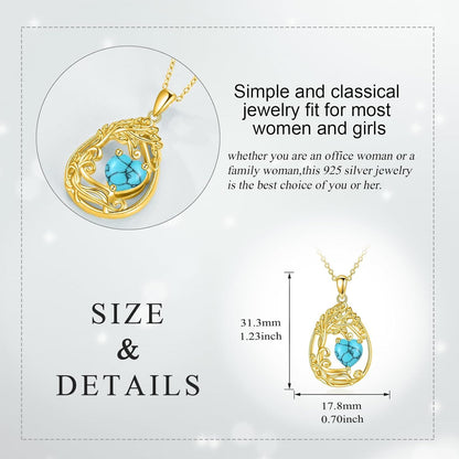 925 Silver Gold Plated Gemstone Tree Life Pendant Necklace