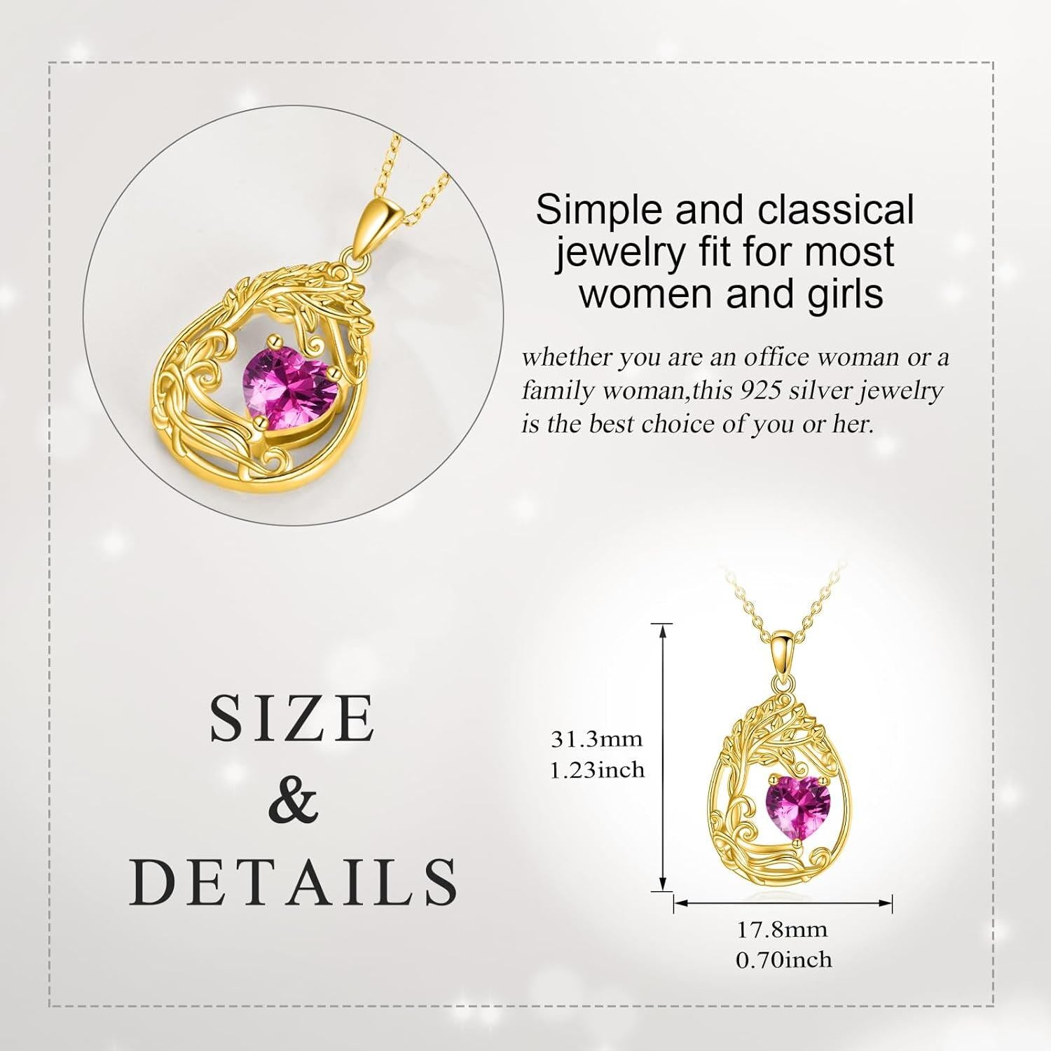 925 Silver Gold Plated Gemstone Tree Life Pendant Necklace