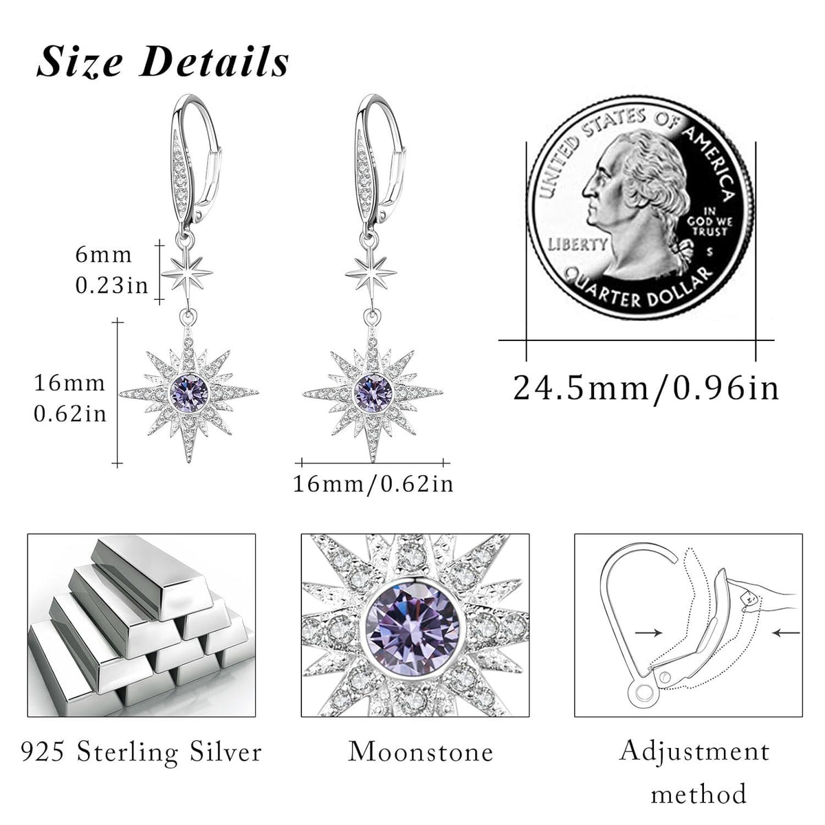 925 Sterling Silver Starburst Birthstone Drop Earrings