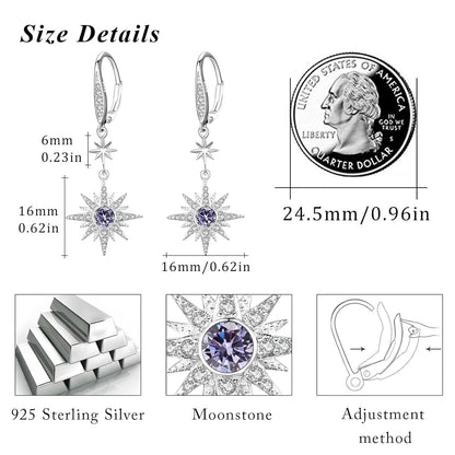925 Sterling Silver Starburst Birthstone Drop Earrings