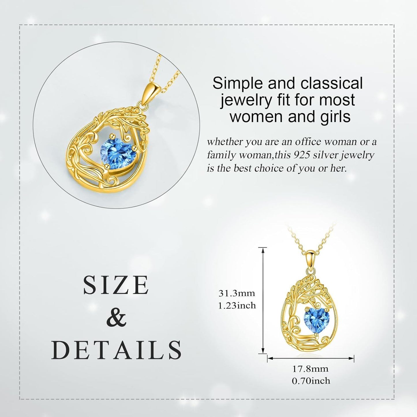 925 Silver Gold Plated Gemstone Tree Life Pendant Necklace