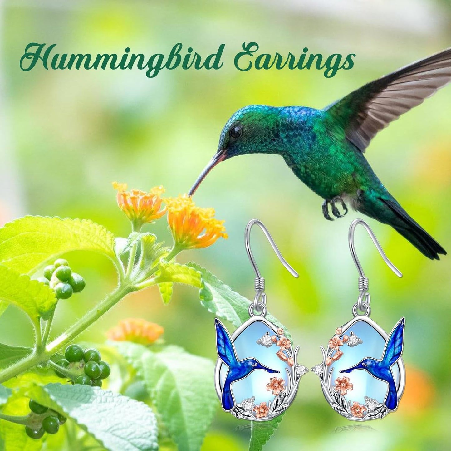 925 Silver Hummingbird Moonstone Drop Earrings Women