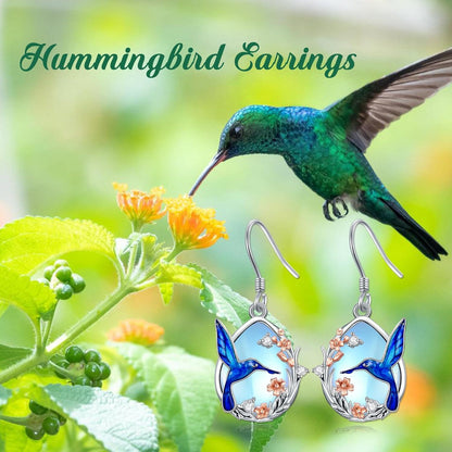 925 Silver Hummingbird Moonstone Drop Earrings Women