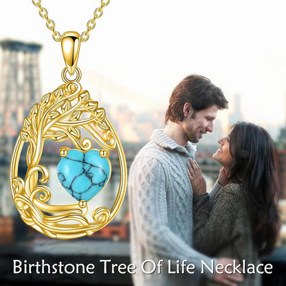 925 Silver Gold Plated Gemstone Tree Life Pendant Necklace