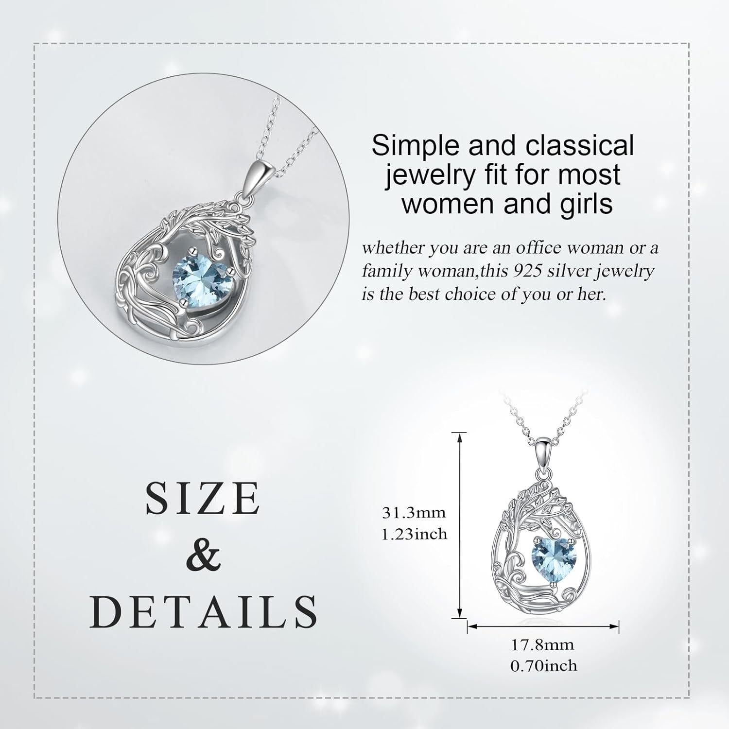 925 Silver Gold Plated Gemstone Tree Life Pendant Necklace