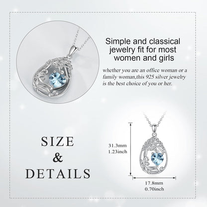 925 Silver Gold Plated Gemstone Tree Life Pendant Necklace