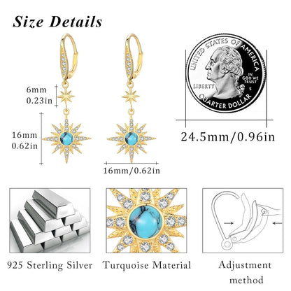 925 Sterling Silver Starburst Birthstone Drop Earrings