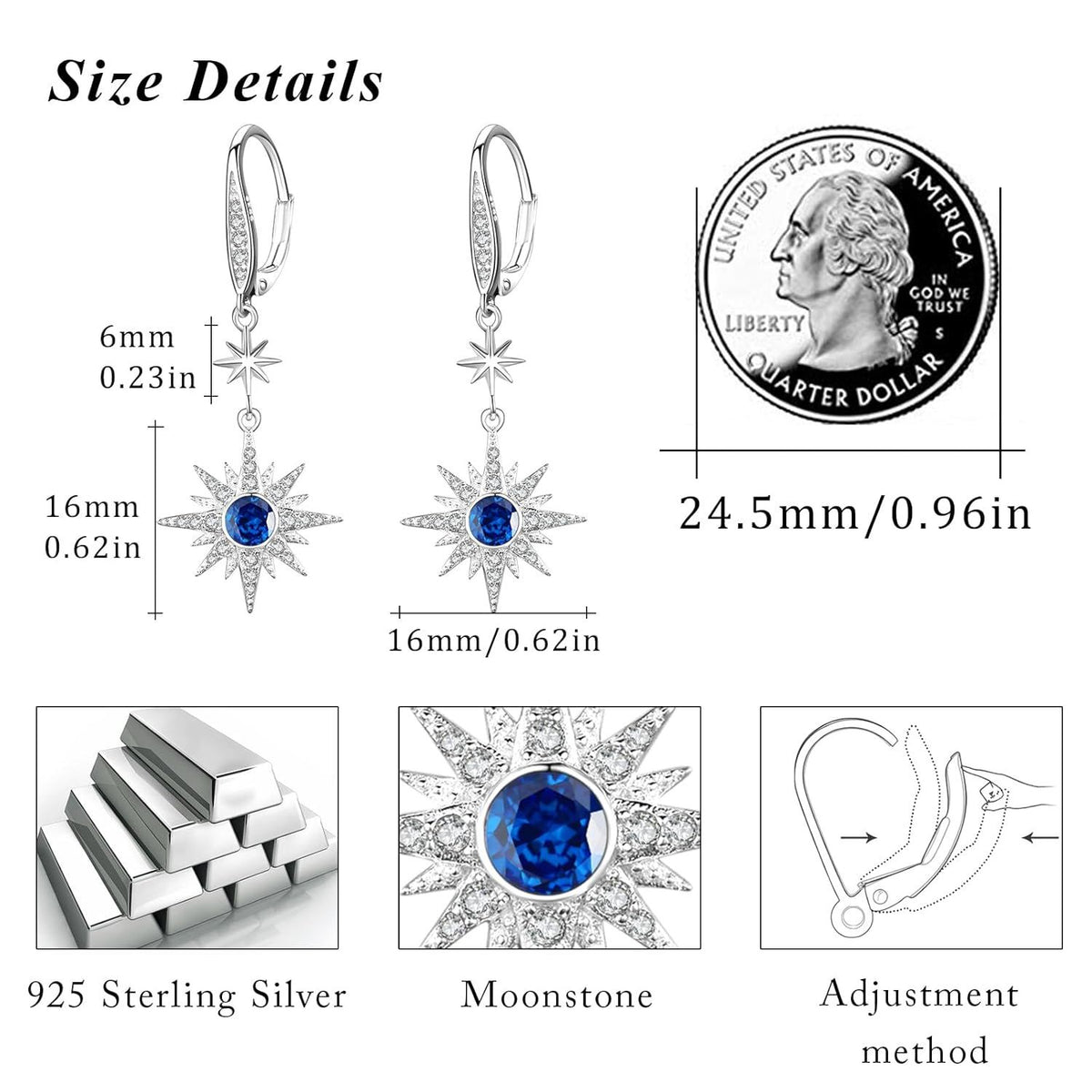 925 Sterling Silver Starburst Birthstone Drop Earrings