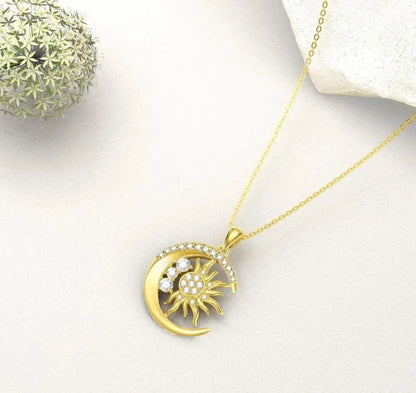 14K Yellow Gold Moon Sun Pendant Necklace for Women Jewelry Gifts