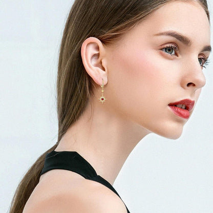 925 Sterling Silver Starburst Birthstone Drop Earrings