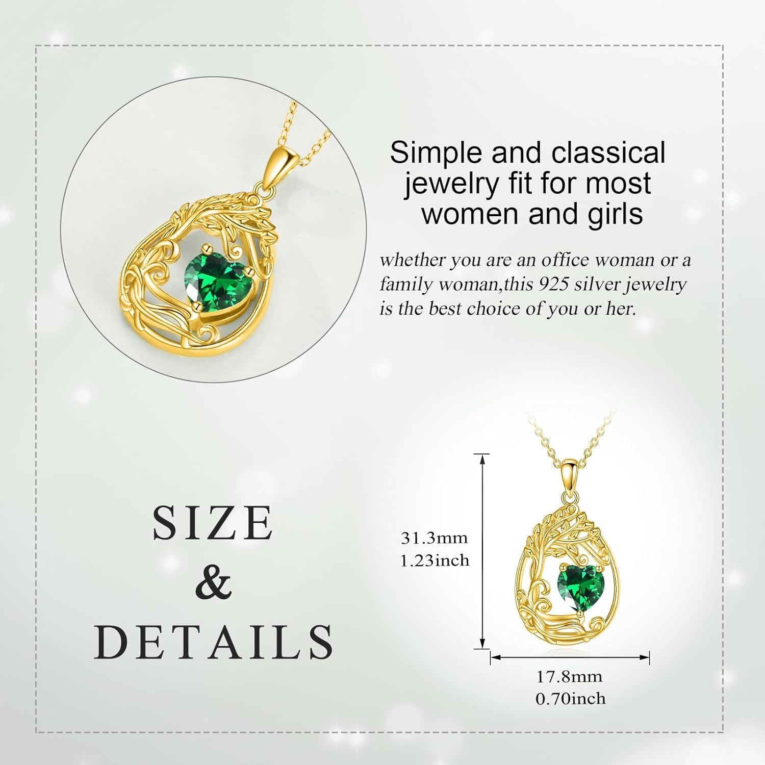 925 Silver Gold Plated Gemstone Tree Life Pendant Necklace
