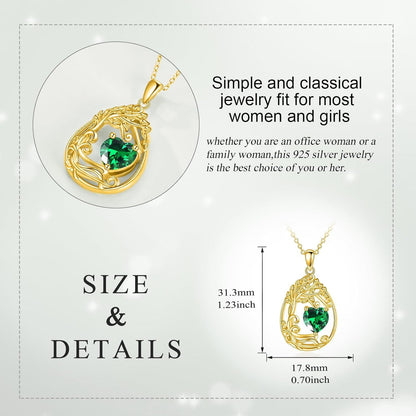 925 Silver Gold Plated Gemstone Tree Life Pendant Necklace