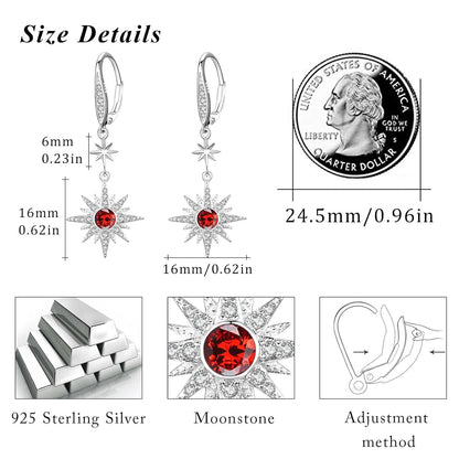 925 Sterling Silver Starburst Birthstone Drop Earrings