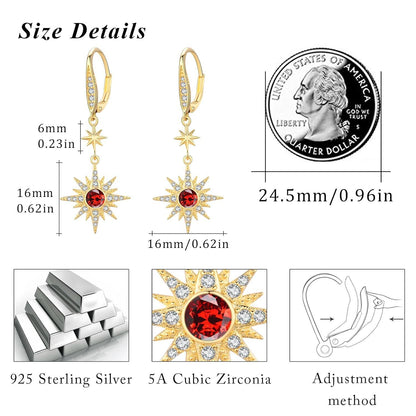 925 Sterling Silver Starburst Birthstone Drop Earrings
