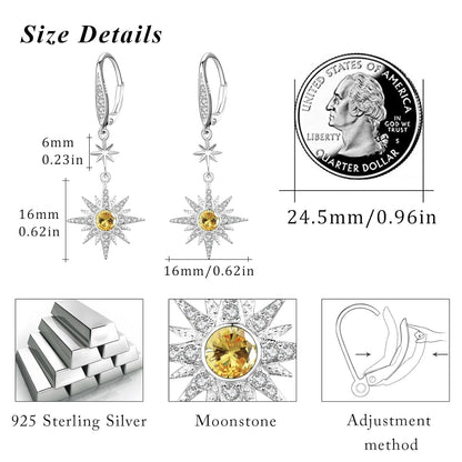 925 Sterling Silver Starburst Birthstone Drop Earrings
