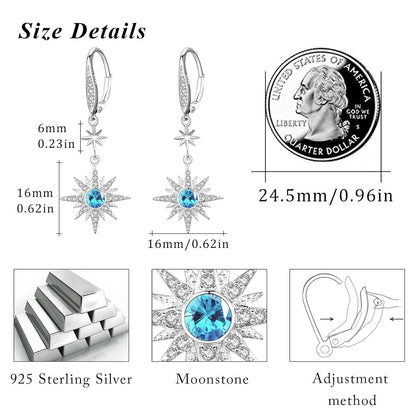 925 Sterling Silver Starburst Birthstone Drop Earrings