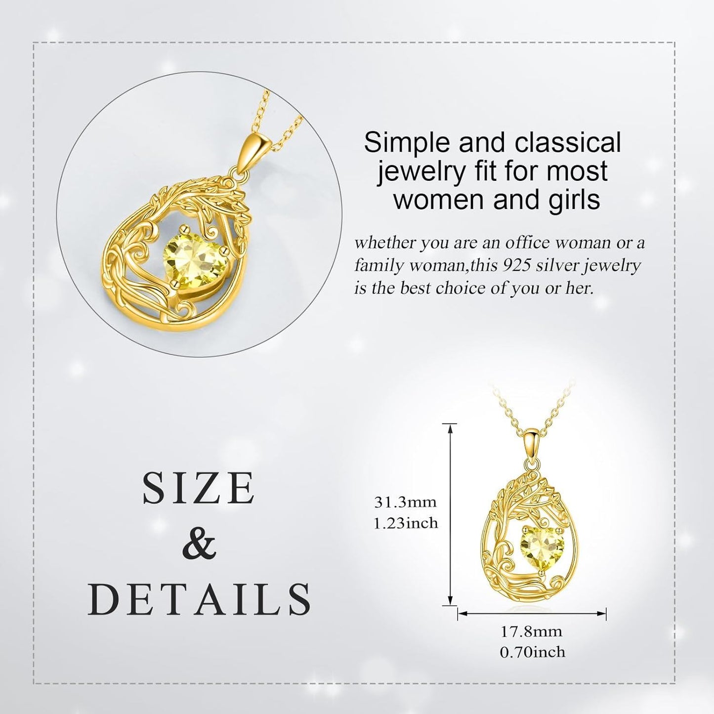 925 Silver Gold Plated Gemstone Tree Life Pendant Necklace