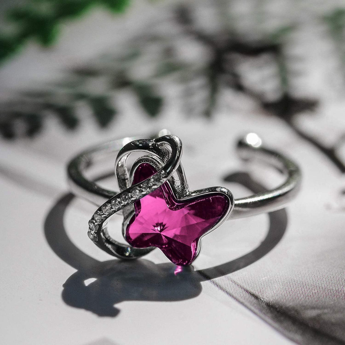925 Sterling Silver Crystal Butterfly  Ring