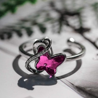 925 Sterling Silver Crystal Butterfly  Ring